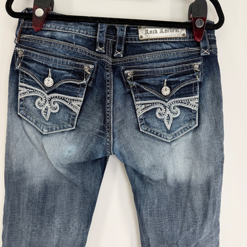 Rock Revival Sora Bootcut Jeans Women 31 (US 12) Dark Wash Embellished Sequin